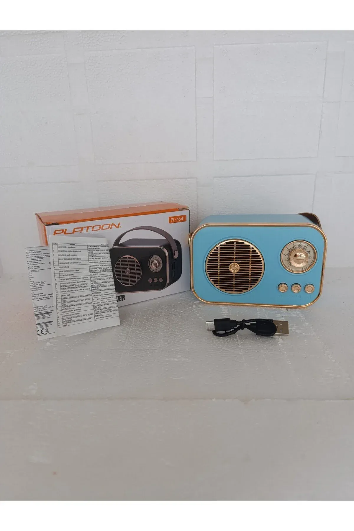 Nostaljik Retro Radio Parlak Kaplama Bluetooth Bağlantılı Hoparlör — Mavi