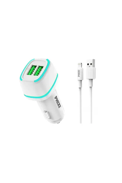 Force Qcc571lw Beyaz Çift Çıkışlı 3.0a Fast Lightning Usb Kablolu Araç Şarj Cihazı
