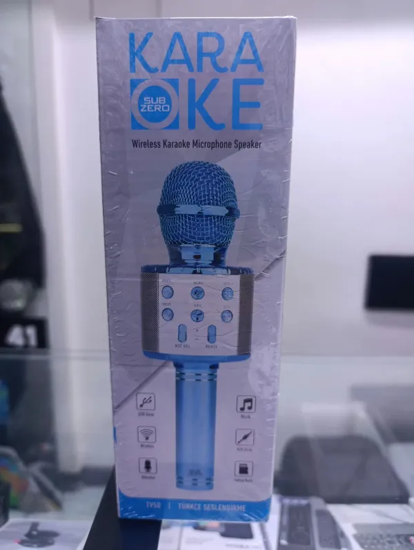 Karaoke Mikrofon Dahili Hoparlörlü Usb Flash Tf Kart Destekli Ses Değiştirme Efektli Çocuk Mikrofonu Mavi