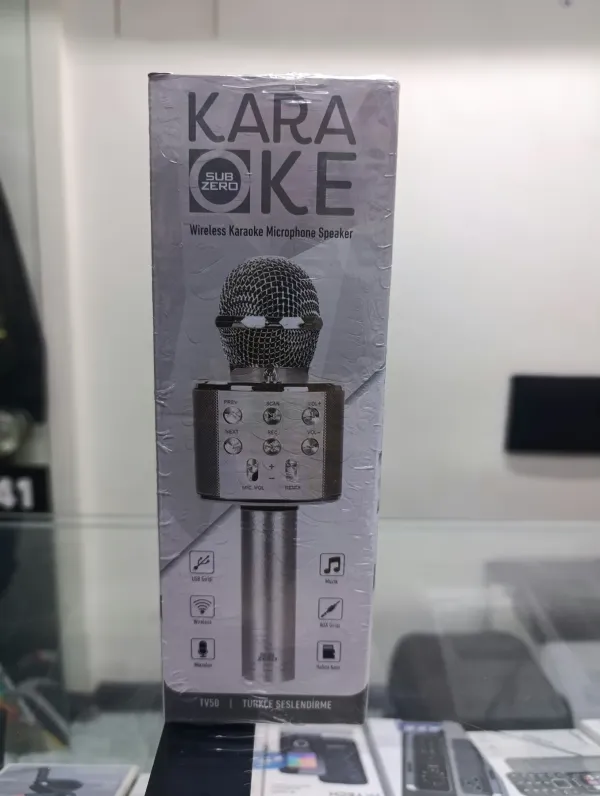 Türkçe Seslendirme Karaoke Mikrofonu Bluetooth Mikrofon Bluetooth Speaker Hoparlör Aux-Tf-Usb Giriş Gümüş