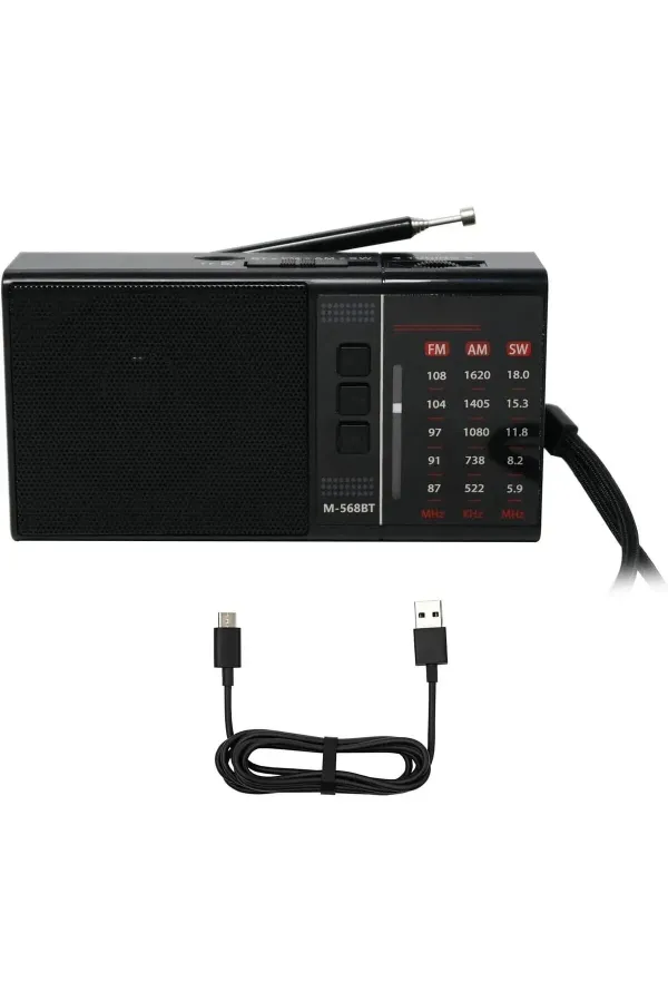 M-568BT Mini Cep Radyosu Bluetooth Hoparlör Şarjlı FM Radyo Micro SD MP3 Desteği AUX Kula