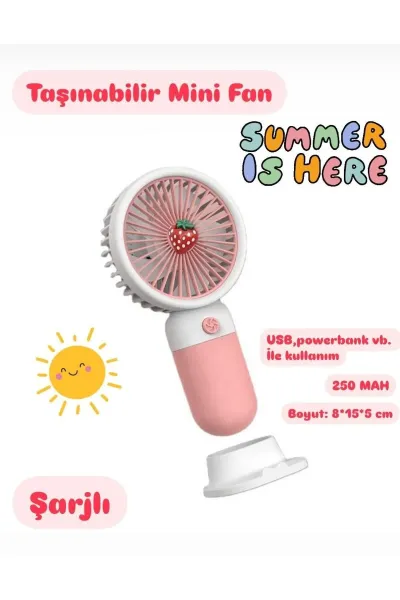 Taşınabilir Fan Soğutucu Mini Vantilatör Klima Güçlü Serinletici Şarjlı Masa Üstü Sessiz Standlı — Pembe