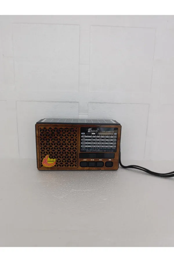 Solar Fm Radyo Bluetooth Hoparlör Mp3 Çalar Usb.Tf.Aux Çalar El Feneri — Kahverengi