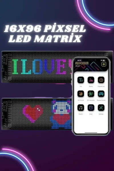 16x96 Piksel Esnek LED Matrix Panel Bluetooth ile Programlanabilir