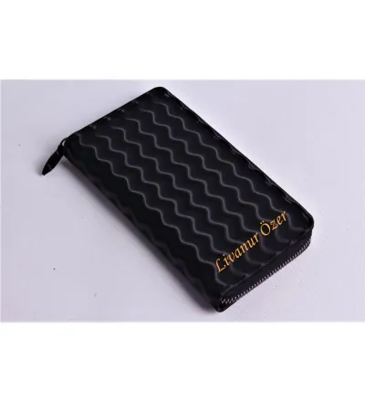 KİŞİYE ÖZEL WAVE MODEL SİYAH TELEFON BÖLMELİ CÜZDAN