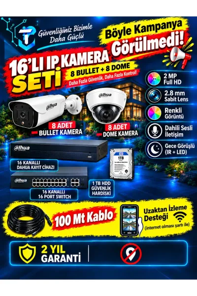 16 LI IP GÜVENLİK KAMERA SETİ