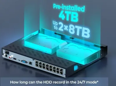 Reolink NVS16-410 16Kanal 16xPoE NVR 4TB HDD dahil