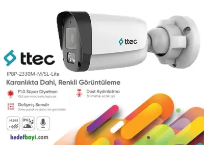 ttec FULL COLOR BULLET IPBP-2330M-M/SL-Lite 2MP 2.8mm Sabit Lensli IR (TSS)