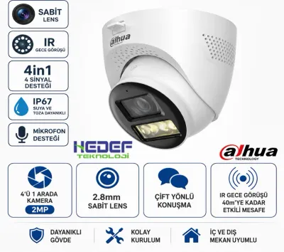 HAC-HDW1200TQ-IL-T-0280B-DIP – 2MP Smart Dual Light HDCVI Two-way Talk Fixed-focal Eyeball Camera