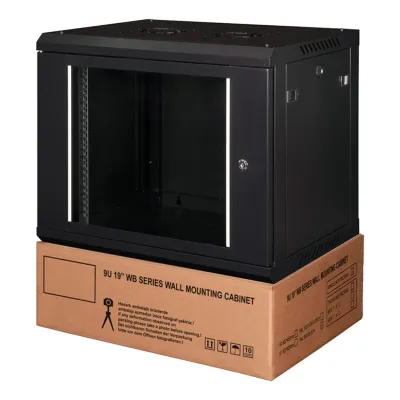 LANDE DEMONTE 12U 19INCH PROLINEB YENI SERI DUVAR TIPI KABINET W600XD600MM RAL 9005 SIYAH CAMLI ON KAPAKLI