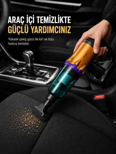 Araç İçi Temizlik İçin Şarjlı El Süpürgesi Çok Başlıklı Pratik Temizlik Cihazı