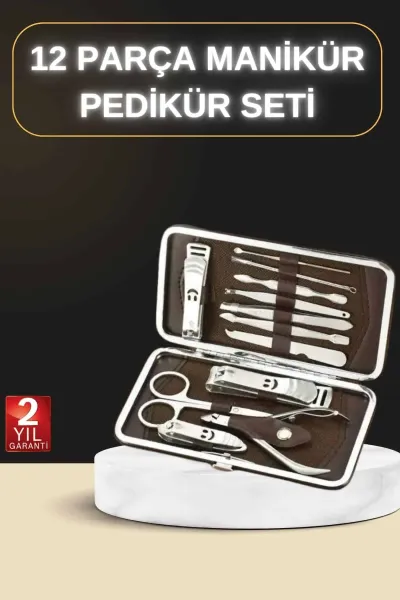 12 Parça Manikür Pedikür Seti Özel Deri Çanta El Ayak Bakımı Akne ve Sivilce Temizleme