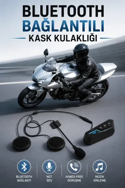 Kask Kulaklığı Motosiklet Intercom Interkom Dinleme Konuşma Özellikli Su Geçirmez