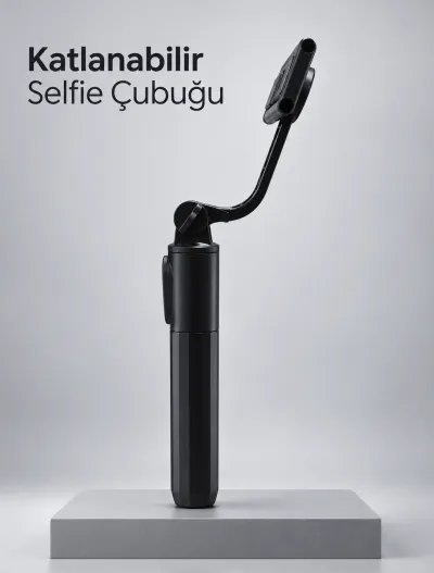 Uzaktan Fotoğraf Çekimi İçin Döndürülebilir Telefon Tutuculu Selfie Çubuğu