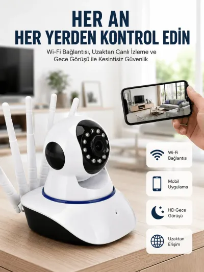 LED Aydınlatmalı 5 Antenli Motorlu 1080P Wifi Kamera Sensörlü Yeni Nesil