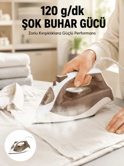 Seramik Tabanlı Buharlı Ütü 2200W Dikey Ütüleme 300ml Kahverengi