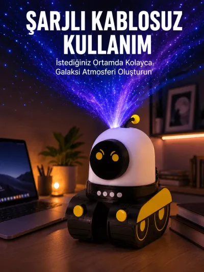 Robot Tasarımlı Bluetooth Hoparlörlü Yıldızlı Gökyüzü Projektör Yeni Nesil