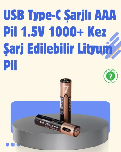USB Type-C Şarjlı AAA Lityum Pil | 1.5V Sabit Voltaj, 1000+ Şarj Döngüsü ile Uzun Ömür