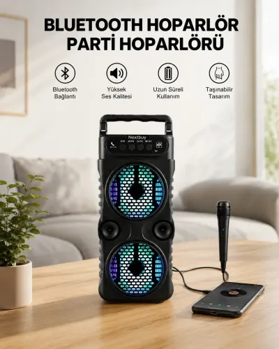 LED Işıklı Kablosuz Bluetooth Hoparlör Yüksek Ses Güçlü Bas Performansı Taşınabilir Şarjlı