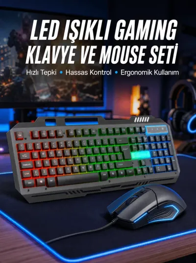 Işıklı Oyuncu Q Klavye Mouse Seti Siyah Gaming Oyuncu Klavye Yeni Nesil