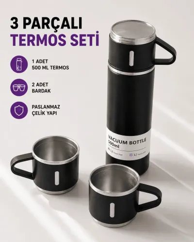 500 ml Vakumlu Termos – Çift Kat Paslanmaz Çelik, Sızdırmaz Kapağıyla Sıcak ve Soğuk İçeceklere Özel