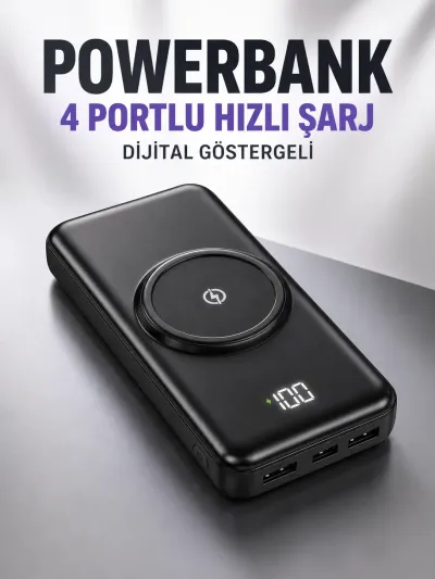 10.000 Mah Powerbank 4 Portlu Hızlı Şarj Dijital Göstergeli
