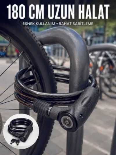 Motosiklet, Bisiklet ve Elektrikli Scooter İçin Ağır Hizmet Tipi Çelik Halat Kilidi