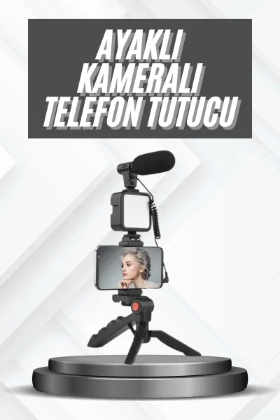 Telefon Tutucu Mikrofonlu Işıklı Youtuber Video Kayıt
