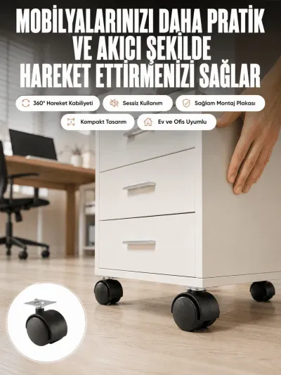 Kilitsiz 4 cm Tekerlek Ayak 4’lü Set Sessiz ve Dayanıklı