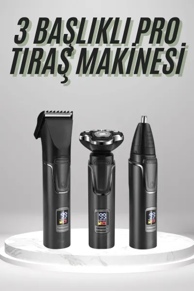 Dijital Göstergeli 3 Başlıklı Tıraş Makinesi Islak Kuru Lazer Öncesi Günlük