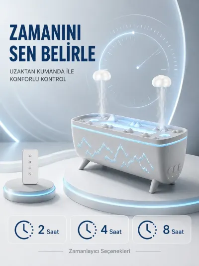 Uzaktan Kumandalı Aroma Difüzörü Sessiz Hava Nemlendirici Alev Efektli 2 4 8 Saat Zamanlayıcılı