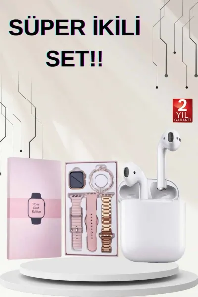 3 Kordonlu Dokunmatik Ekran Akıllı Saat ve 2.Nesil Kablosuz Bluetooth Kulaklık ANC/ENC