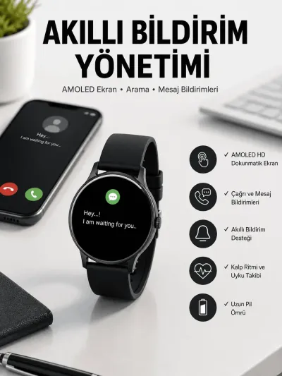 Akıllı Saat Çok Fonksiyonlu Sesli Görüşme NFC Uyumlu Amoled Ekran Yeni Nesil