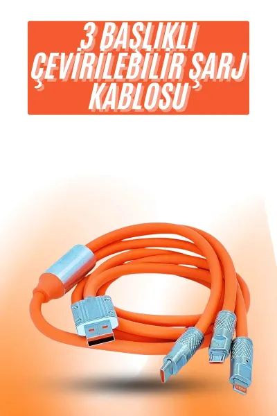 Çoklu Şarj Kablosu USB Type-C İOS Uyumlu 120W Hızlı Şarj Kablosu