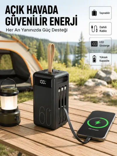 LED Ekranlı Çok Fonksiyonlu Taşınabilir Şarj Ünitesi Powerbank Yeni Nesil