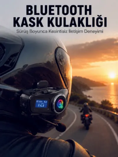 LCD Ekranlı Bluetooth Kask Kulaklığı FM Radyo ve SD Kart Girişli