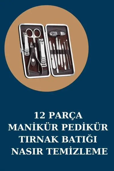 12 Parça Manikür Pedikür Seti Özel Deri Çanta El Ayak Bakımı Akne ve Sivilce Temizleme