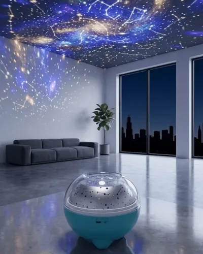 Bluetooth Hoparlörlü Yıldız Projeksiyon Gece Lambası Uzaktan Kumandalı ve Döner Işık Efektli (Kopya)