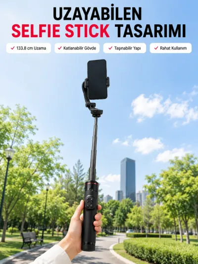 AI Takipli Gimbal Selfie Stick 360° Otomatik Yüz Takibi Bluetooth Kumandalı Uzayabilir Tripodlu Telefon Sabitleyici