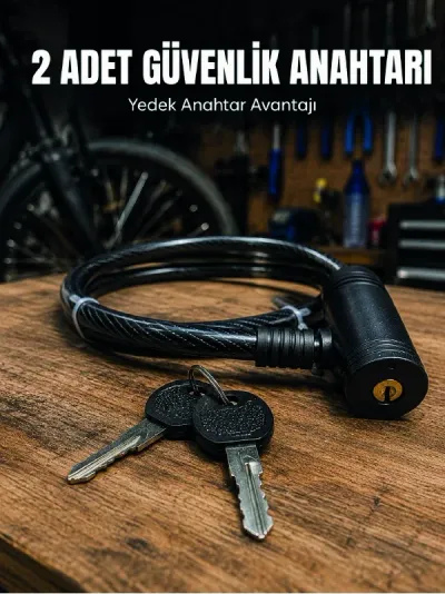 12 mm Çelik Halat Bisiklet Kilidi 80 cm Anahtarlı Güvenlik Kilidi PVC Kaplamalı Scooter ve Elektrikli Bisiklet Uyumlu