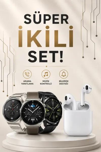Akıllı Saat ve Kulaklık Seti Dokunmatik Ekran 5.0 Bluetooth Bağlantılı Sesli Görüşme