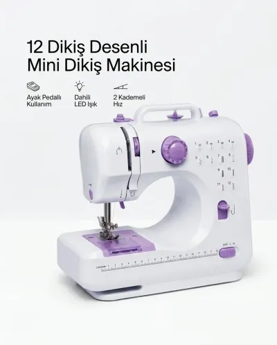 12 Farklı Dikiş Desenli Mini Dikiş Makinesi