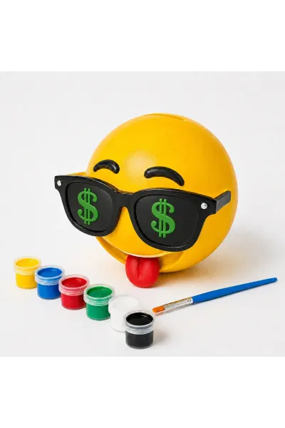 BOYANABİLİR EMOJİ KUMBARA 12cm KAPAKSIZ BOYA VE FIRÇA HEDİYELİ — DOLAR