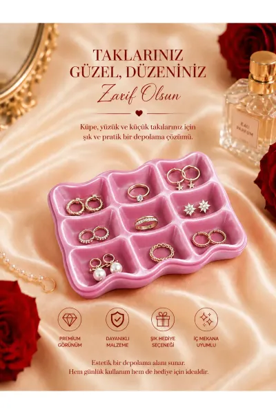 KÜPE YÜZÜK ORGANİZERİ TAKI ORGANİZER PREMİNYUM ŞIK TASARIM — Pembe