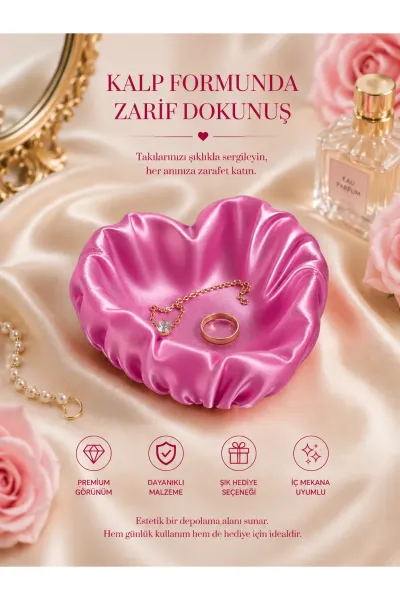 TAKI ORGANİZERİ - KALP FORMUNDA - PREMİUM GÖRÜNÜM - ŞIK İPEKSİ TASARIM — Pembe