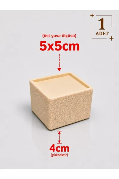 Mobilya Ayak Yükseltici 1 Adet Kare Ayak Uyumlu 5x5 cm 7x7 cm Koltuk Kanepe Dolap Yükseltici Robot Süpürge Aparatı — Krem 5x5 Cm Ayak Çapı - 4 cm Yükseltici