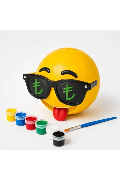 BOYANABİLİR EMOJİ KUMBARA 12cm KAPAKSIZ BOYA VE FIRÇA HEDİYELİ — TÜRK LİRASI
