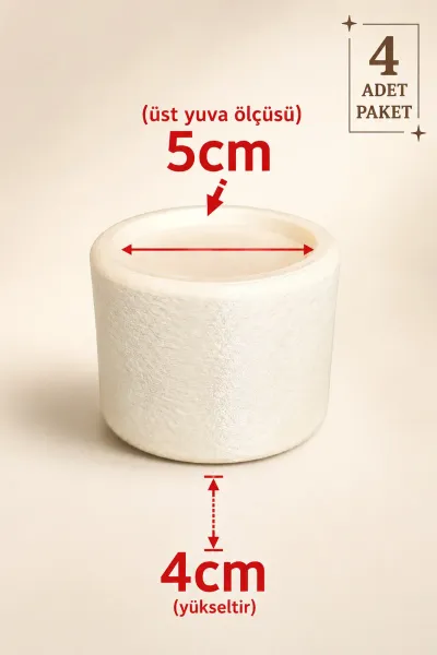 Dekoratif Yuvarlak Mobilya Ayak Yükseltici 4’lü Set – Koltuk, Yatak, Baza ve Masa Yükseltme Aparatı — Krem Ayak Çapı 5 Cm - 4 Cm Yükseltici