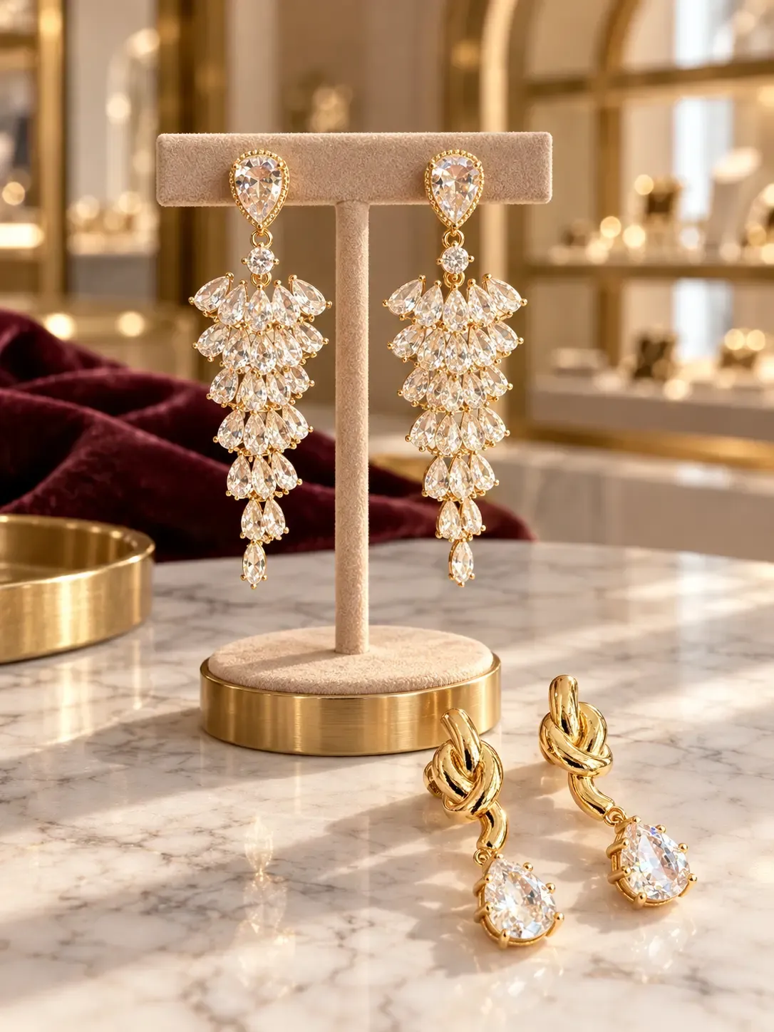 Elde inci dolu nar model gold detaylı küpe