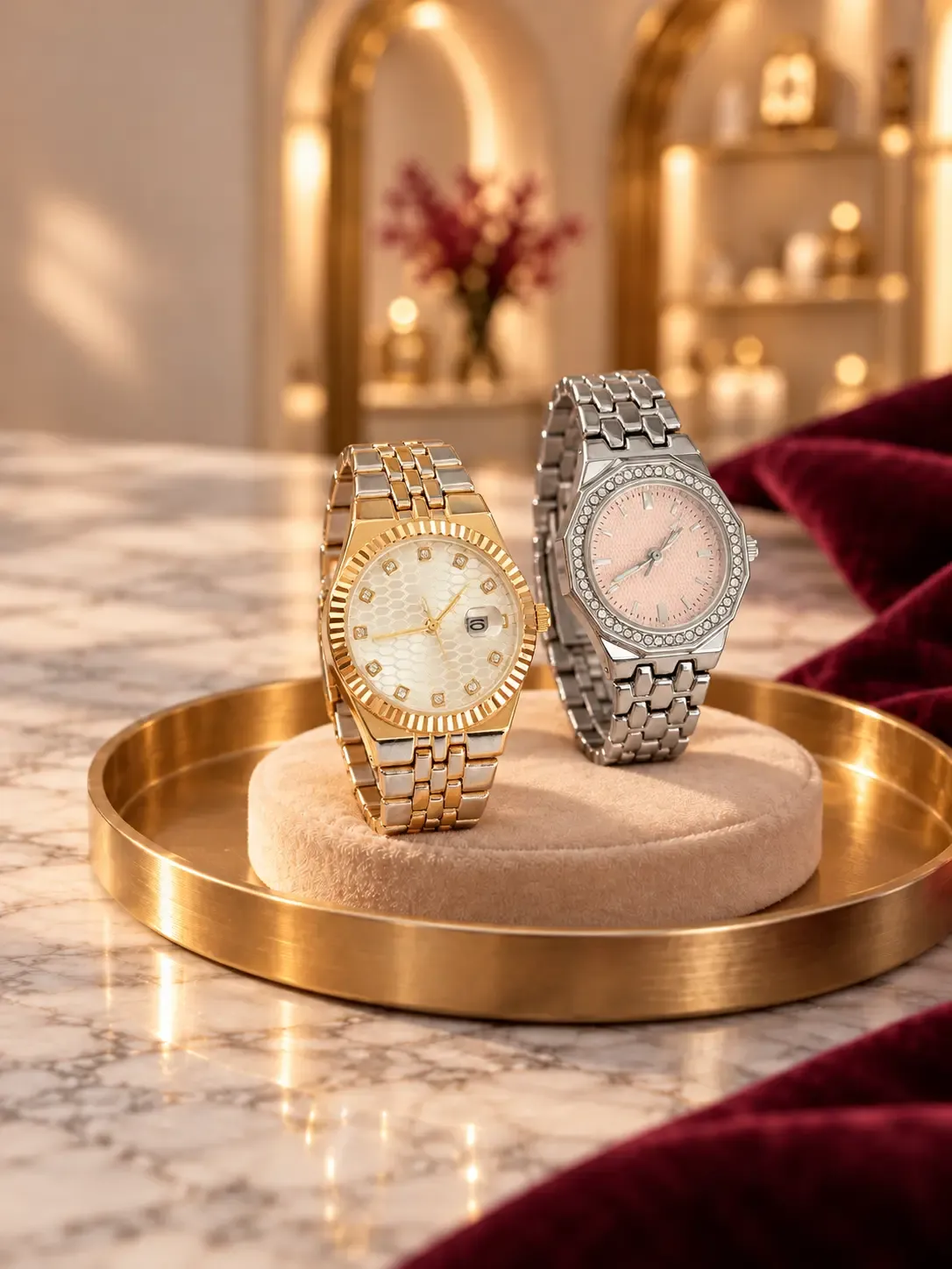 Bilekte gold detaylı kare model kadın saati